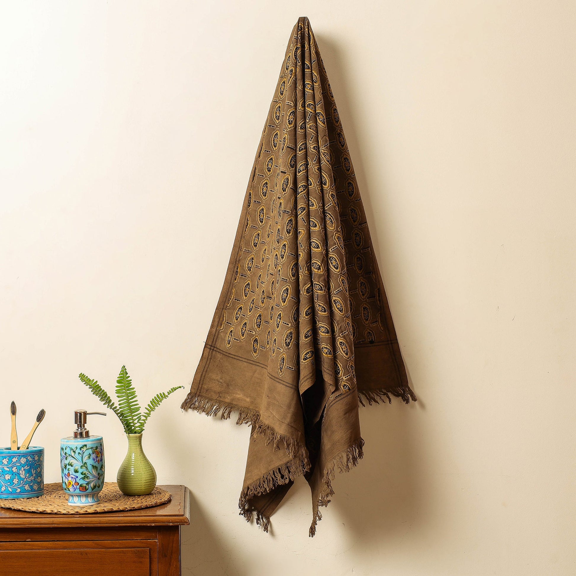 Brown - Block Print Cotton Ajrakh Handloom Towel