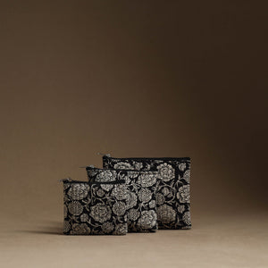 Black - Handmade Cotton Multipurpose Utility Pouches (set of 3) 33