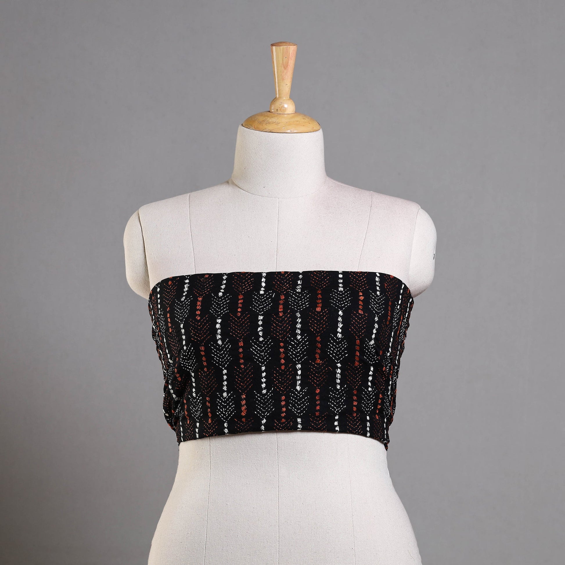 Black - Bengal Kantha Embroidery Cotton Blouse Piece 75