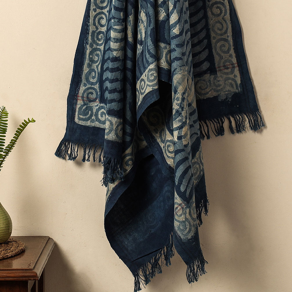 Blue - Bindaas Block Printed Jhiri Handloom Cotton Towel