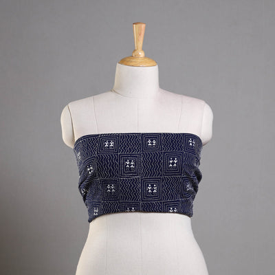 Blue - Bengal Kantha Embroidery Cotton Blouse Piece 82
