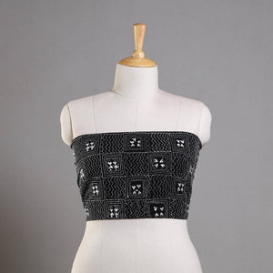 Black - Bengal Kantha Embroidery Cotton Blouse Piece 84