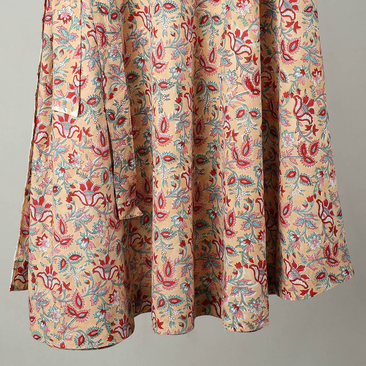 Beige - Sanganeri Block Printed Cotton Wrap Around Skirt 03