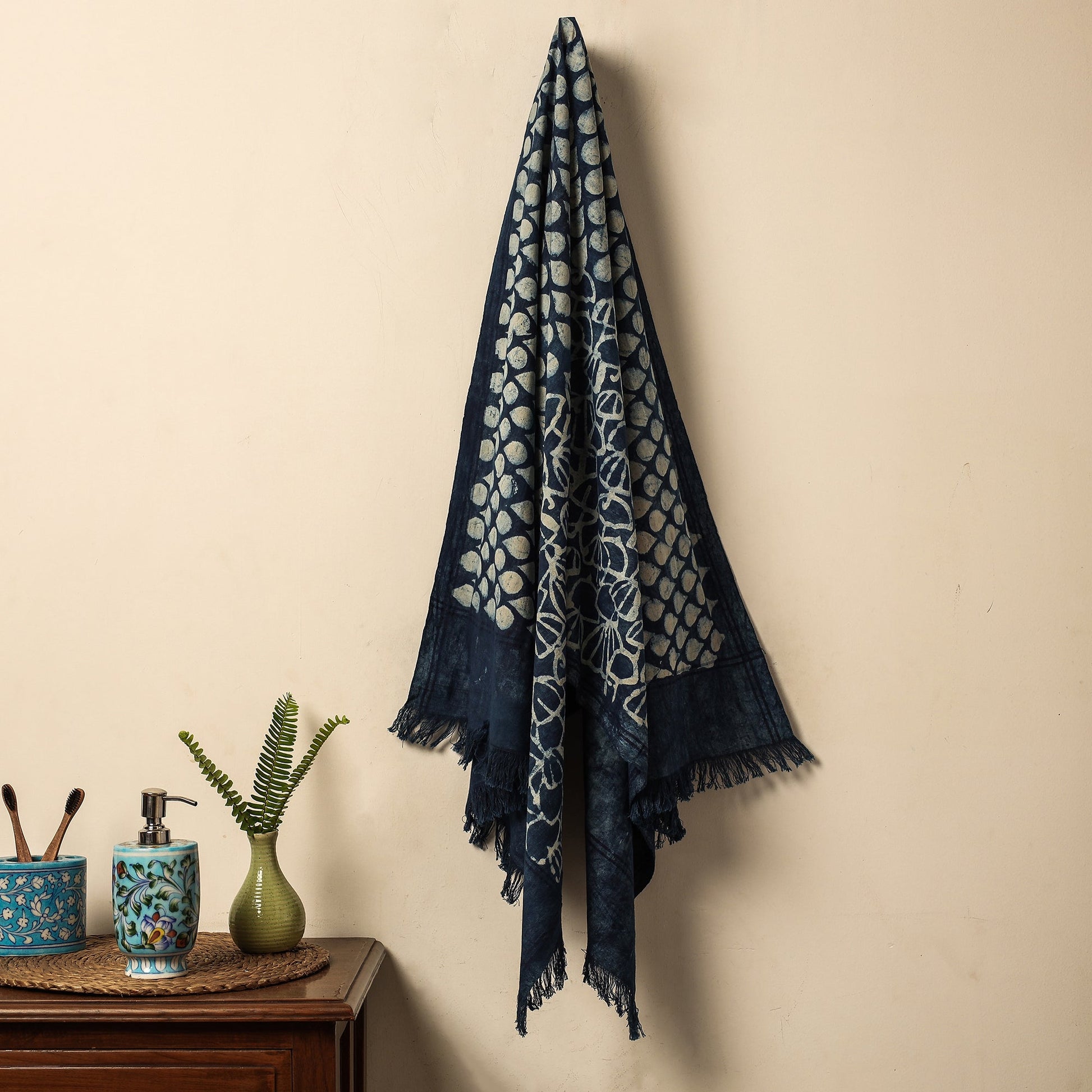 Blue - Bindaas Block Printed Jhiri Handloom Cotton Towel
