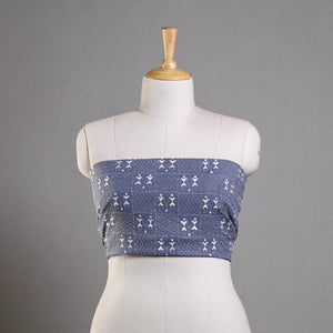 Blue - Bengal Kantha Embroidery Cotton Blouse Piece 87