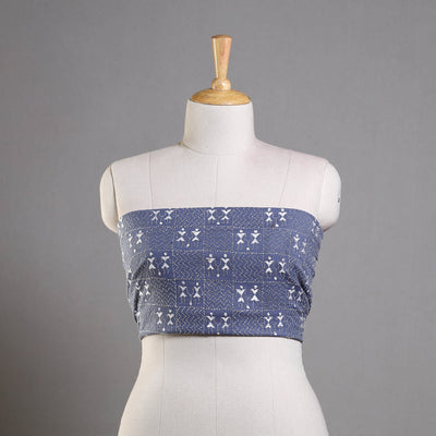 Blue - Bengal Kantha Embroidery Cotton Blouse Piece 87