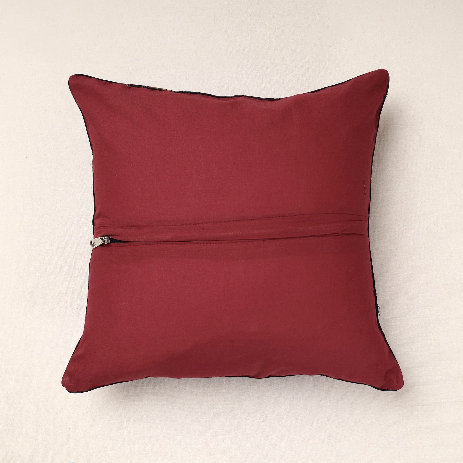 Brown - Bagru Block Printed Cotton Cushion Cover (16 x 16 in)