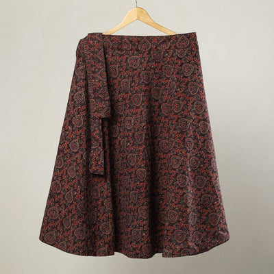 Brown - Ajrakh Block Printed Cotton Wrap Around Skirt 11