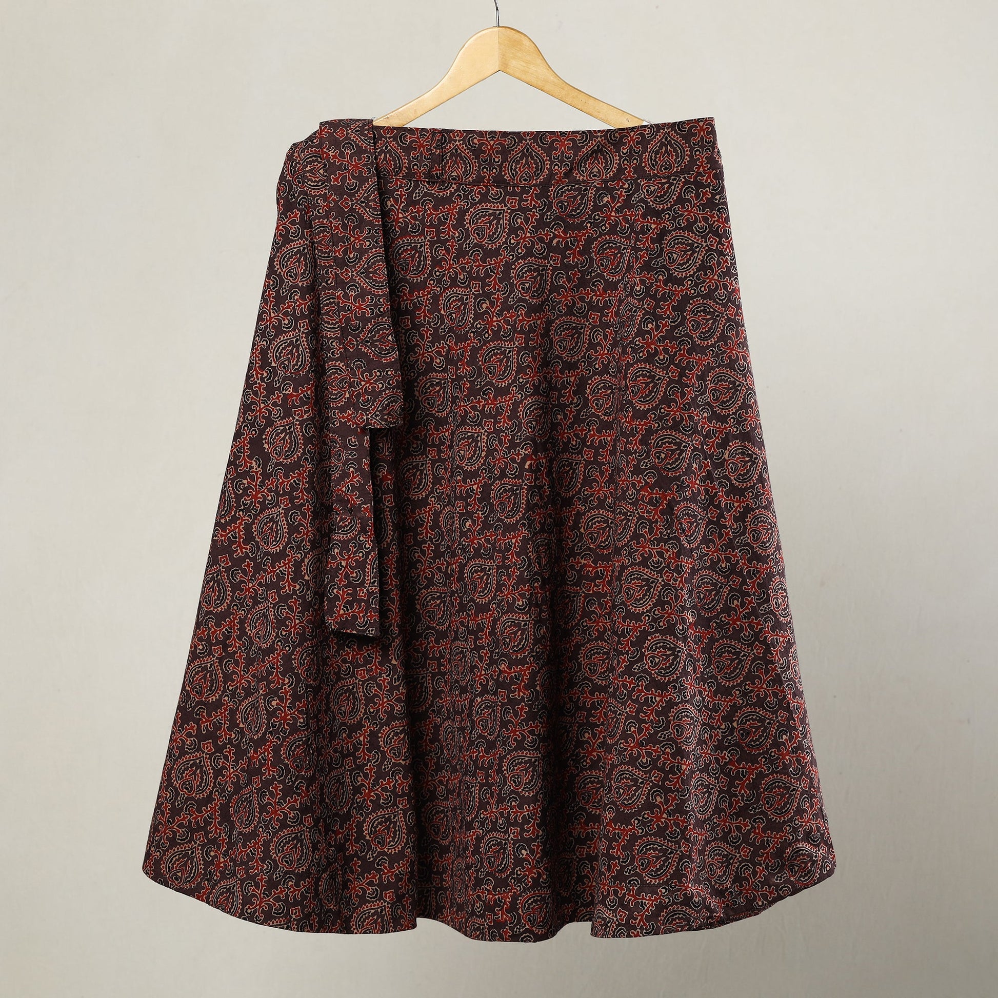 Brown - Ajrakh Block Printed Cotton Wrap Around Skirt 11