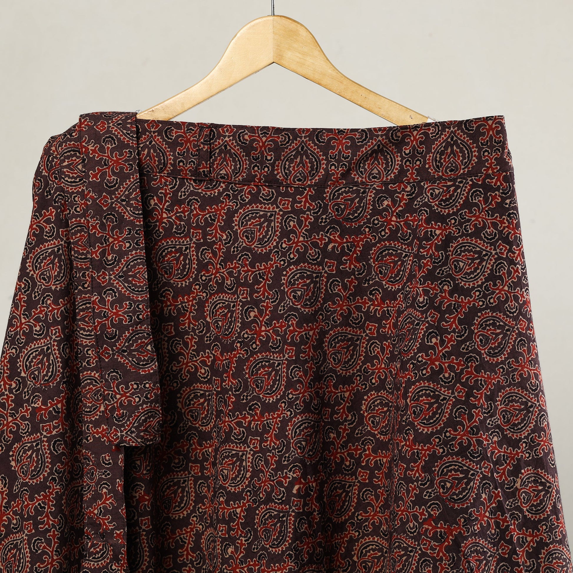Brown - Ajrakh Block Printed Cotton Wrap Around Skirt 11
