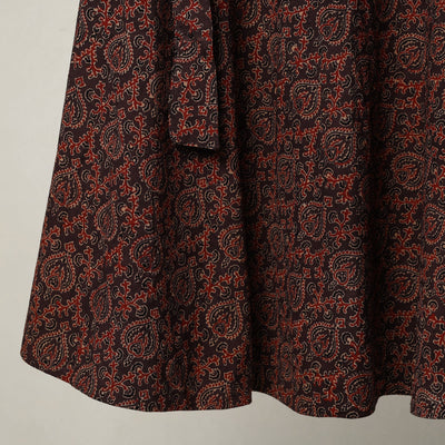 Brown - Ajrakh Block Printed Cotton Wrap Around Skirt 11