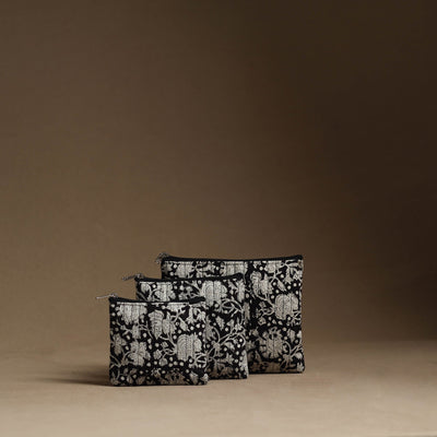 Black - Handmade Cotton Multipurpose Utility Pouches (set of 3) 39