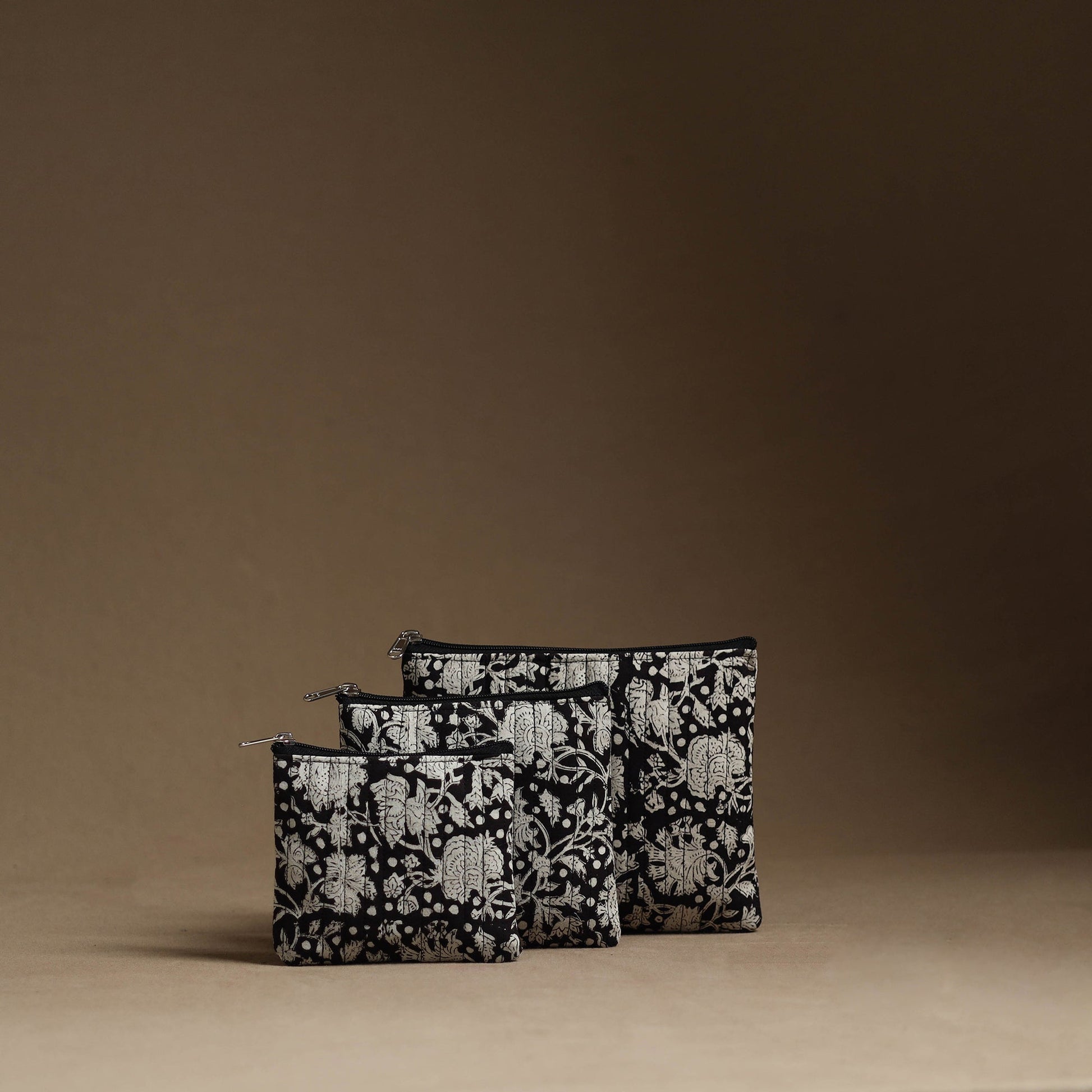Black - Handmade Cotton Multipurpose Utility Pouches (set of 3) 39