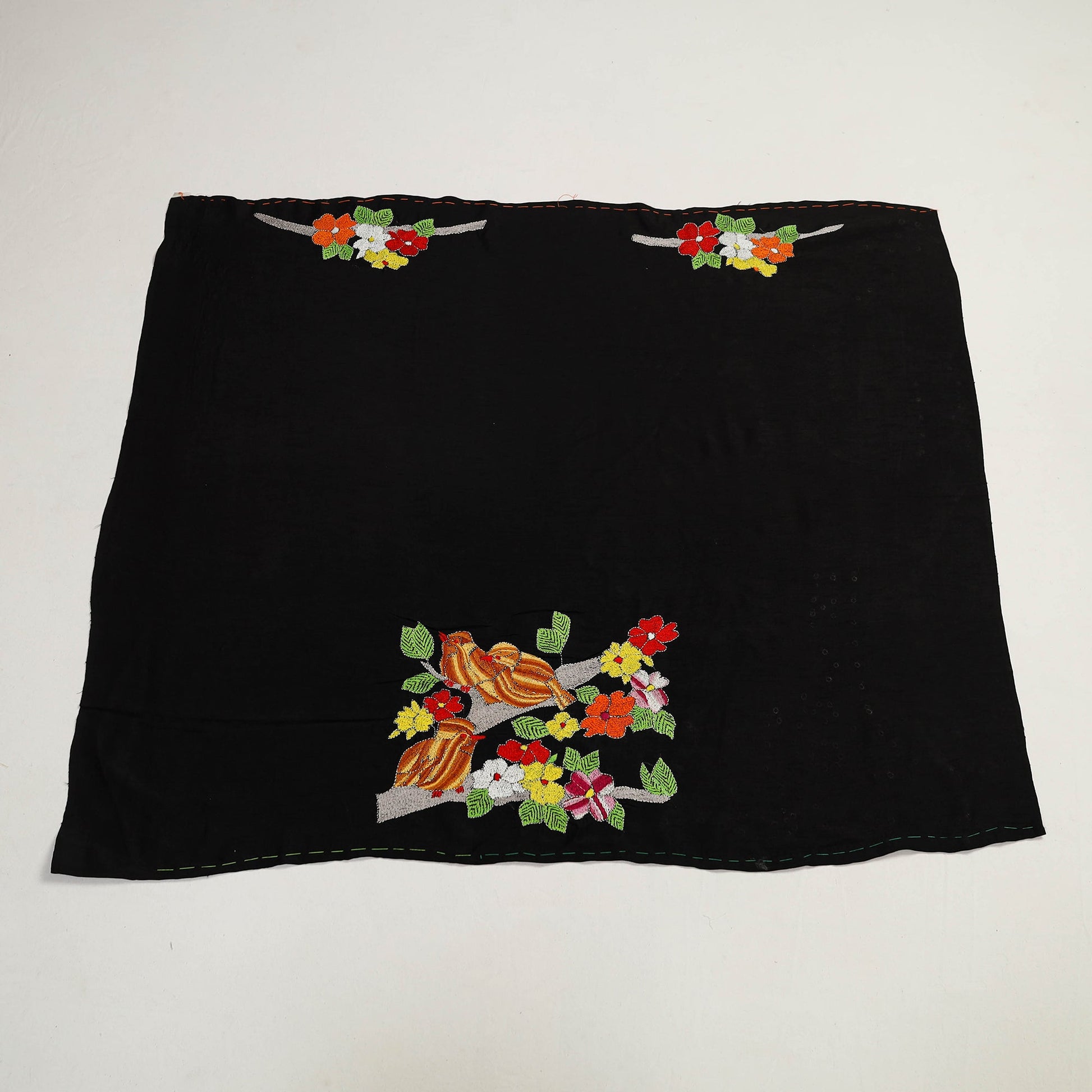 Black - Silk Bengal Kantha Work Blouse Piece 77