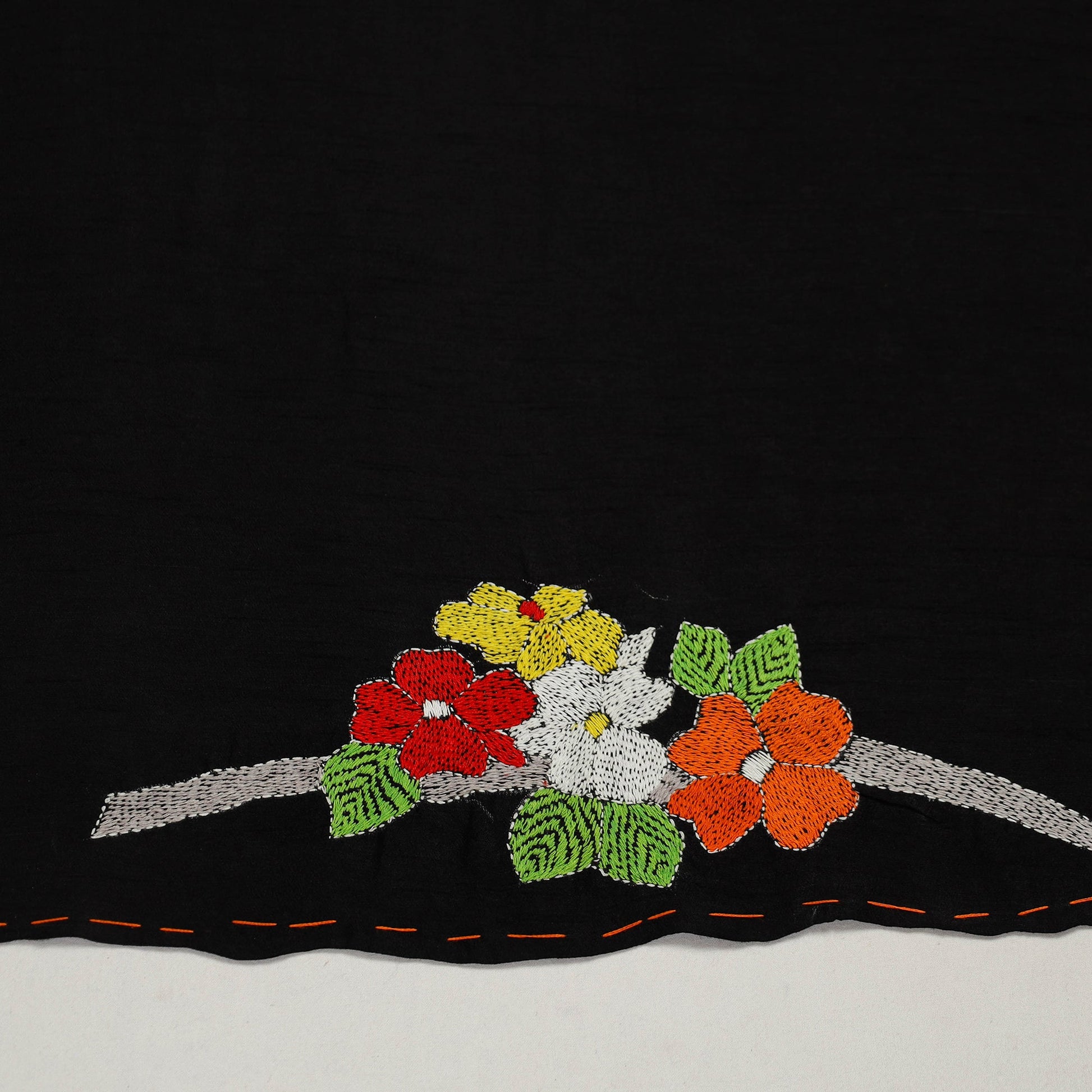 Black - Silk Bengal Kantha Work Blouse Piece 77