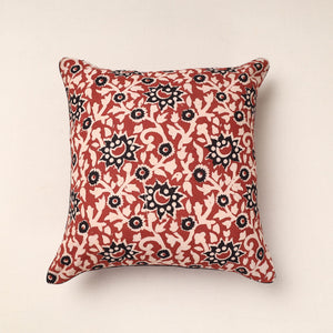 Brown - Bagru Block Printed Cotton Cushion Cover (16 x 16 in)
