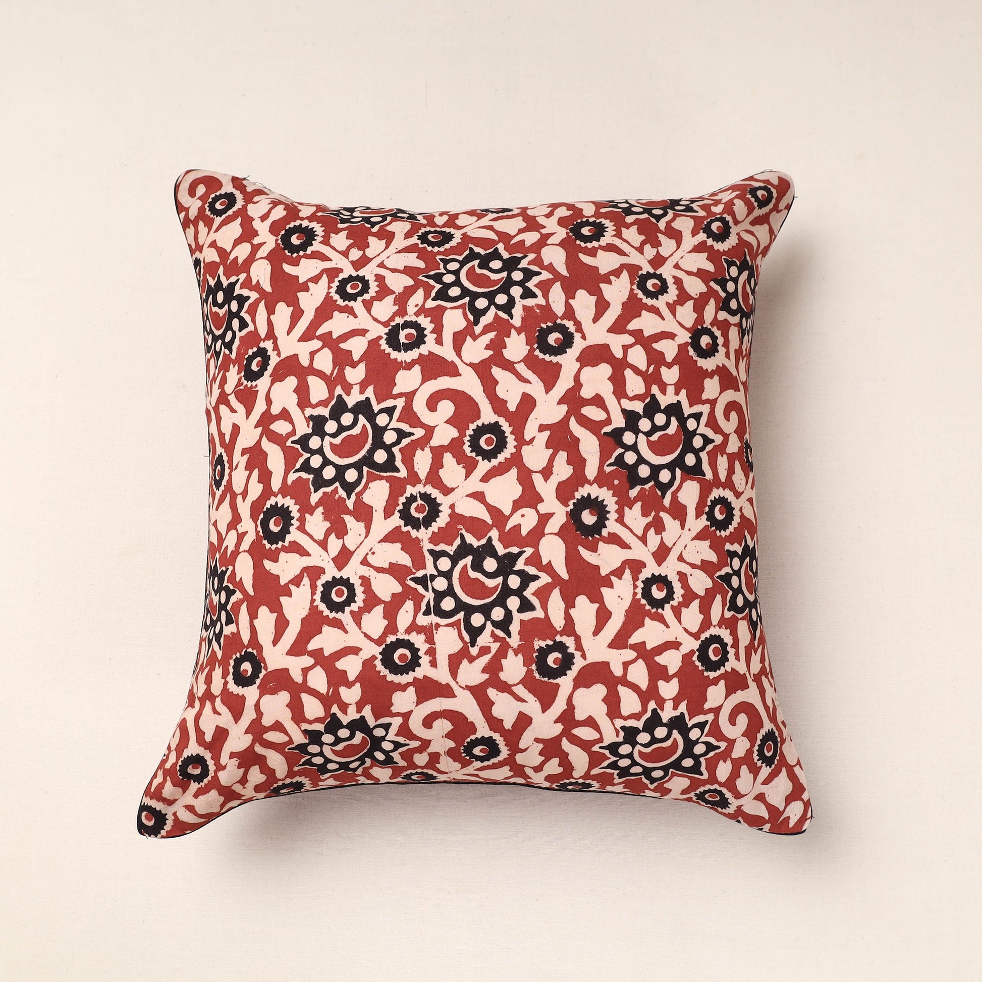 Brown - Bagru Block Printed Cotton Cushion Cover (16 x 16 in)