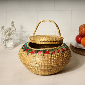 Beige - Handmade Sikki Grass Multipurpose Basket with Lid (Big)