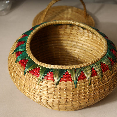 Beige - Handmade Sikki Grass Multipurpose Basket with Lid (Big)