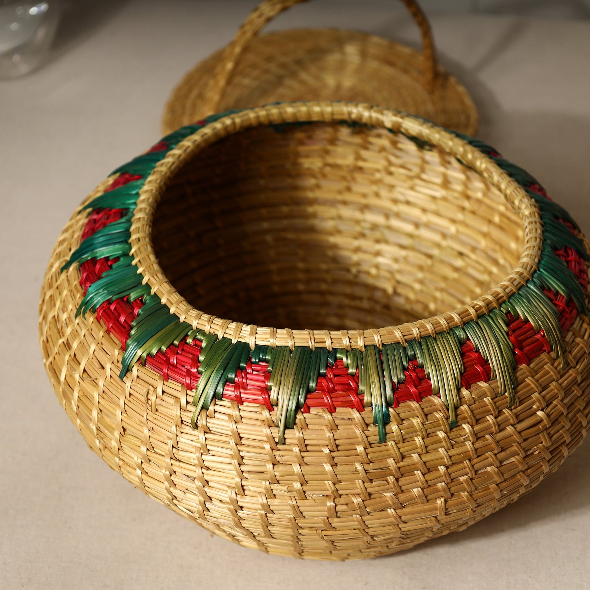 Beige - Handmade Sikki Grass Multipurpose Basket with Lid (Big)