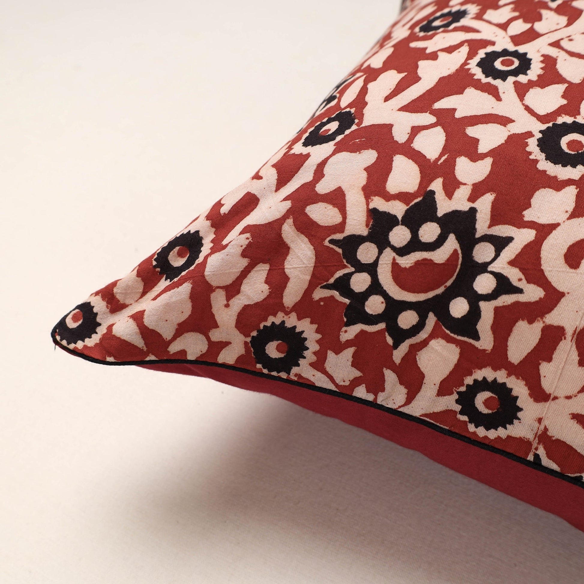 Brown - Bagru Block Printed Cotton Cushion Cover (16 x 16 in)