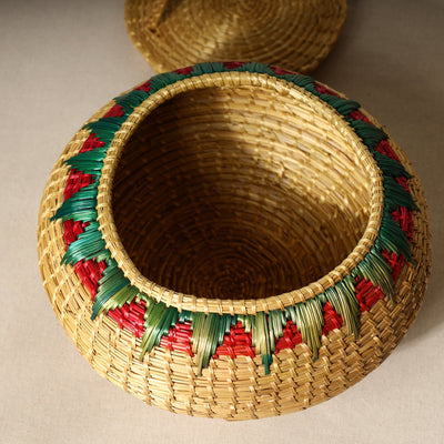 Beige - Handmade Sikki Grass Multipurpose Basket with Lid (Big)