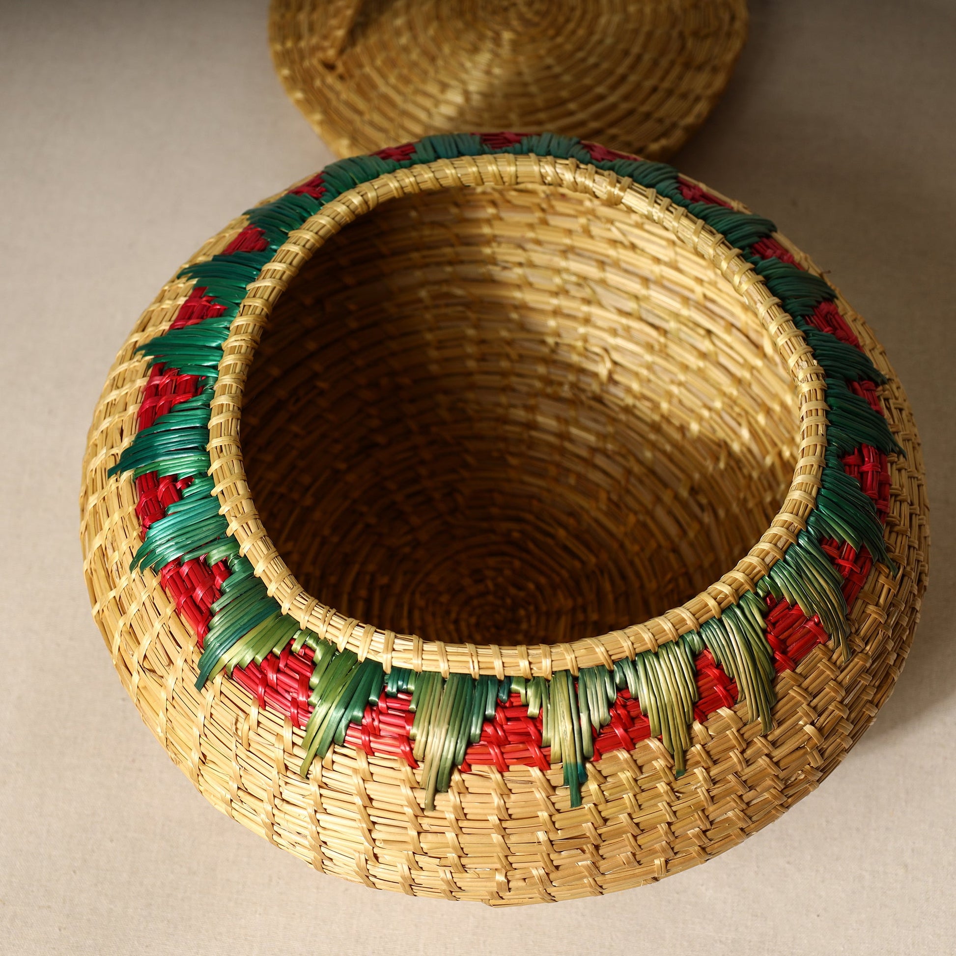 Beige - Handmade Sikki Grass Multipurpose Basket with Lid (Big)