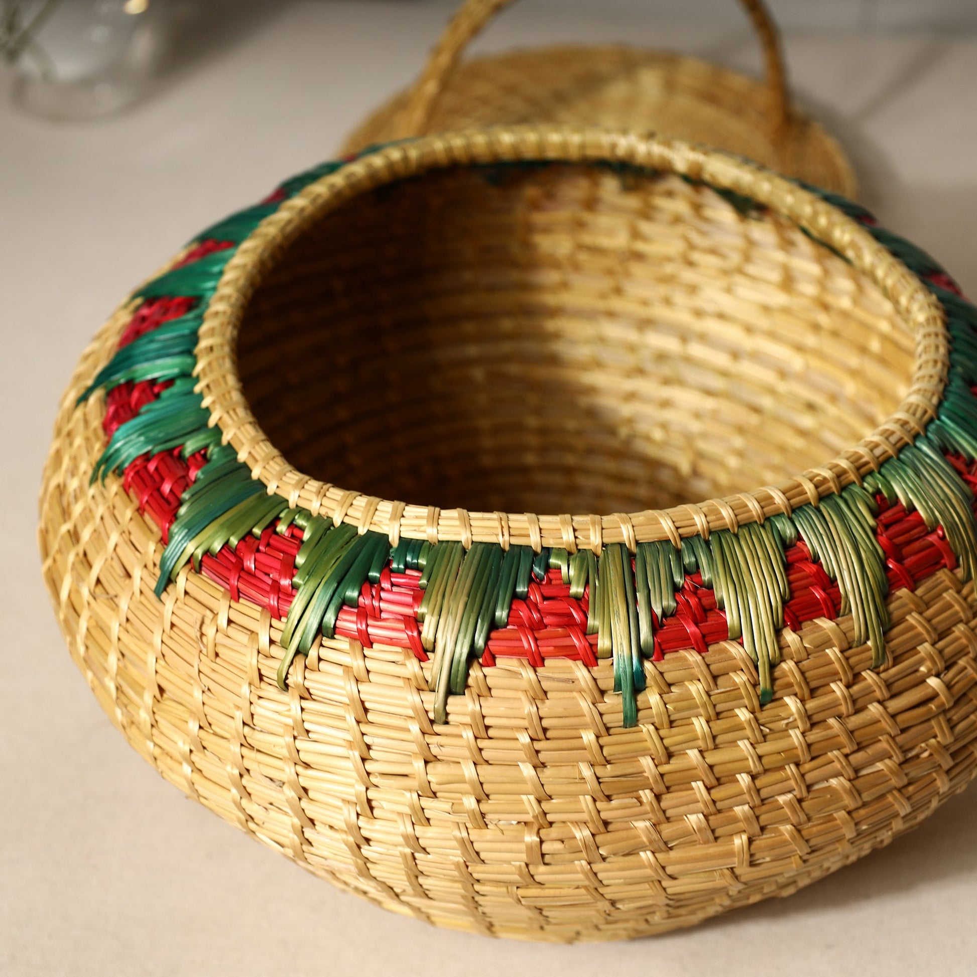 Beige - Handmade Sikki Grass Multipurpose Basket with Lid (Big)