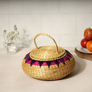 Beige - Handmade Sikki Grass Multipurpose Basket with Lid (Big)