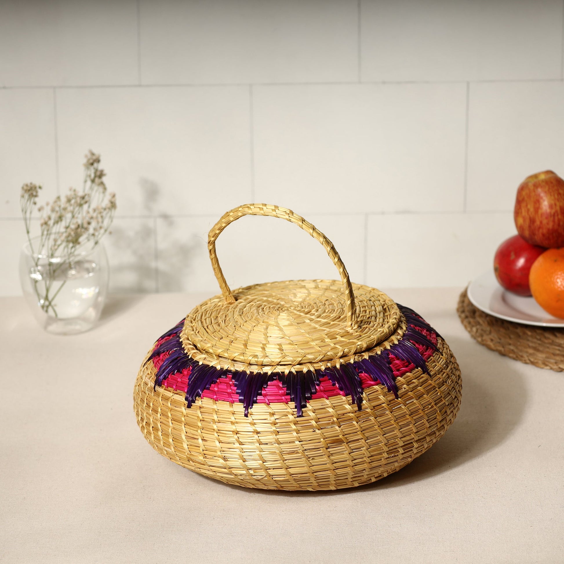 Beige - Handmade Sikki Grass Multipurpose Basket with Lid (Big)