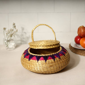 Beige - Handmade Sikki Grass Multipurpose Basket with Lid (Big)