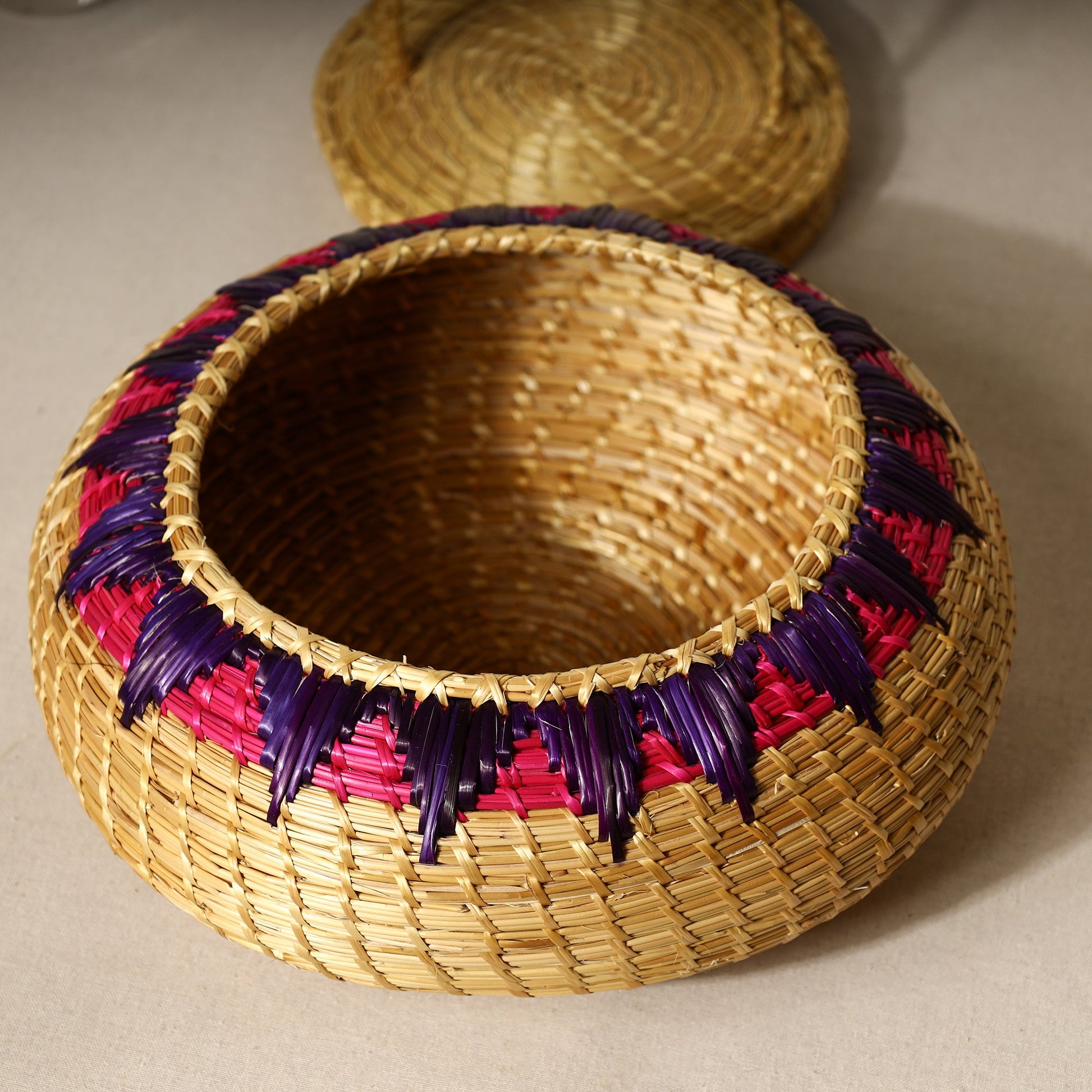 Beige - Handmade Sikki Grass Multipurpose Basket with Lid (Big)