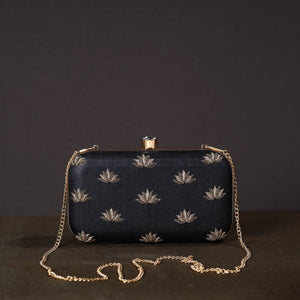 Black - Chikankari Hand Embroidery Tussar Silk Clutch / Sling Bag 10