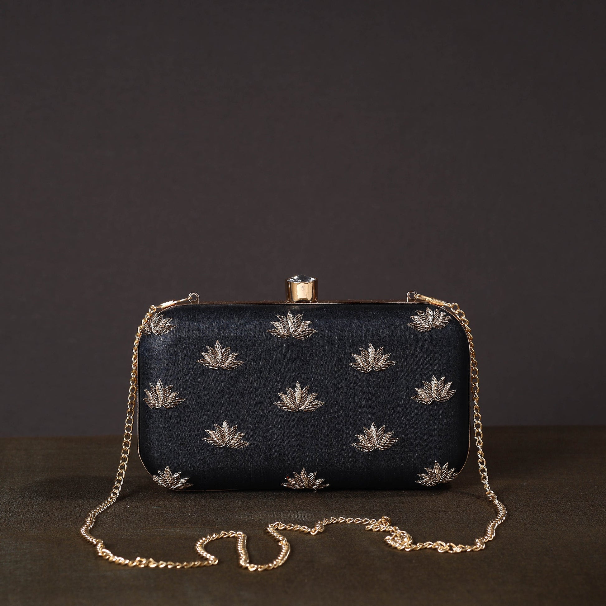 Black - Chikankari Hand Embroidery Tussar Silk Clutch / Sling Bag 10