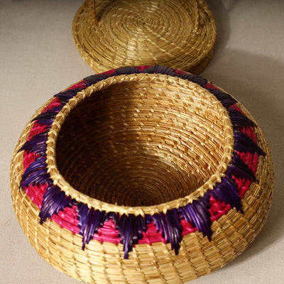 Beige - Handmade Sikki Grass Multipurpose Basket with Lid (Big)