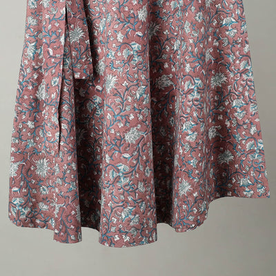 Brown - Sanganeri Block Printed Cotton Wrap Around Skirt 19