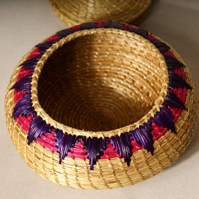 Beige - Handmade Sikki Grass Multipurpose Basket with Lid (Big)