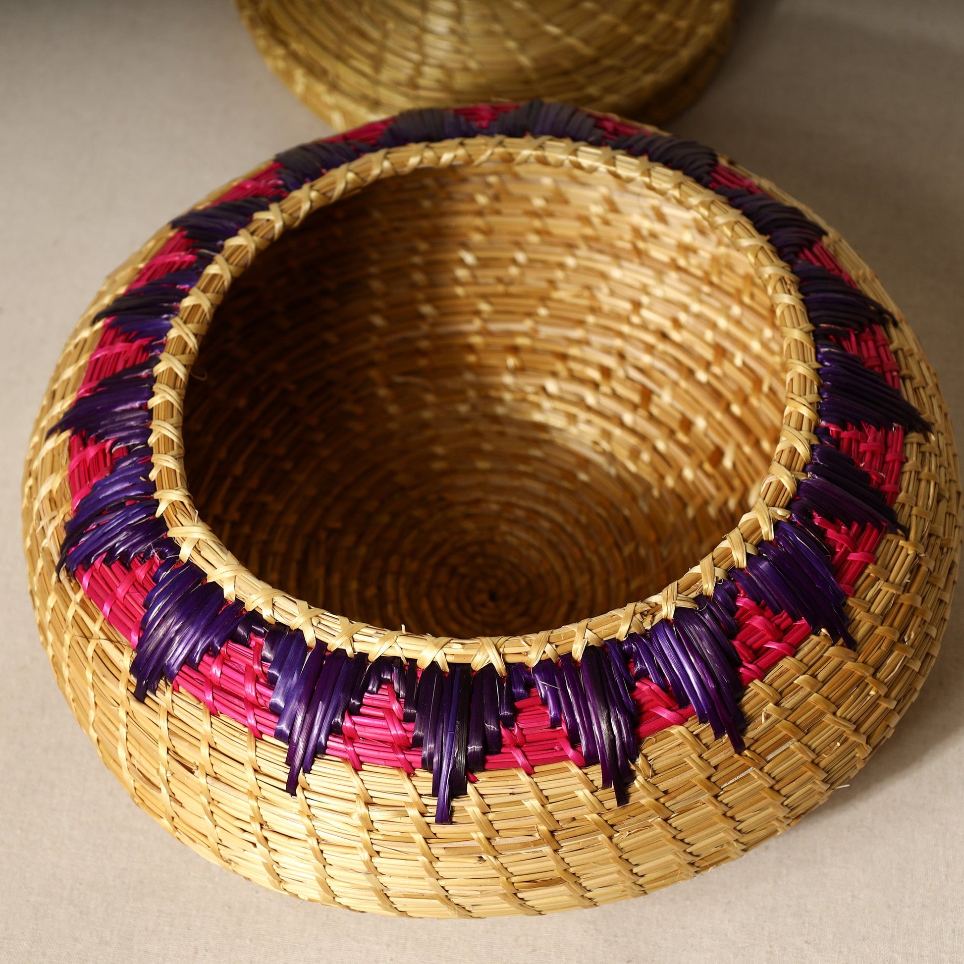 Beige - Handmade Sikki Grass Multipurpose Basket with Lid (Big)