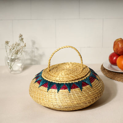 Beige - Handmade Sikki Grass Multipurpose Basket with Lid (Big)
