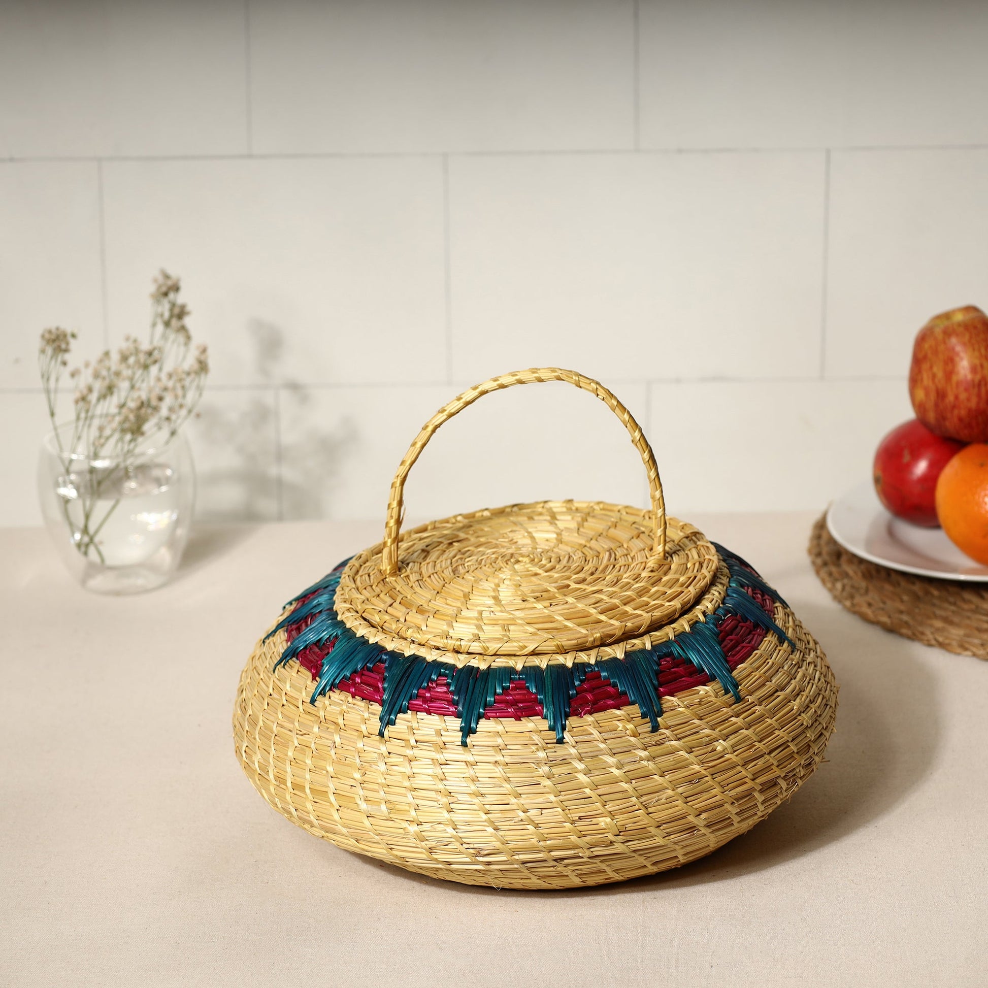Beige - Handmade Sikki Grass Multipurpose Basket with Lid (Big)