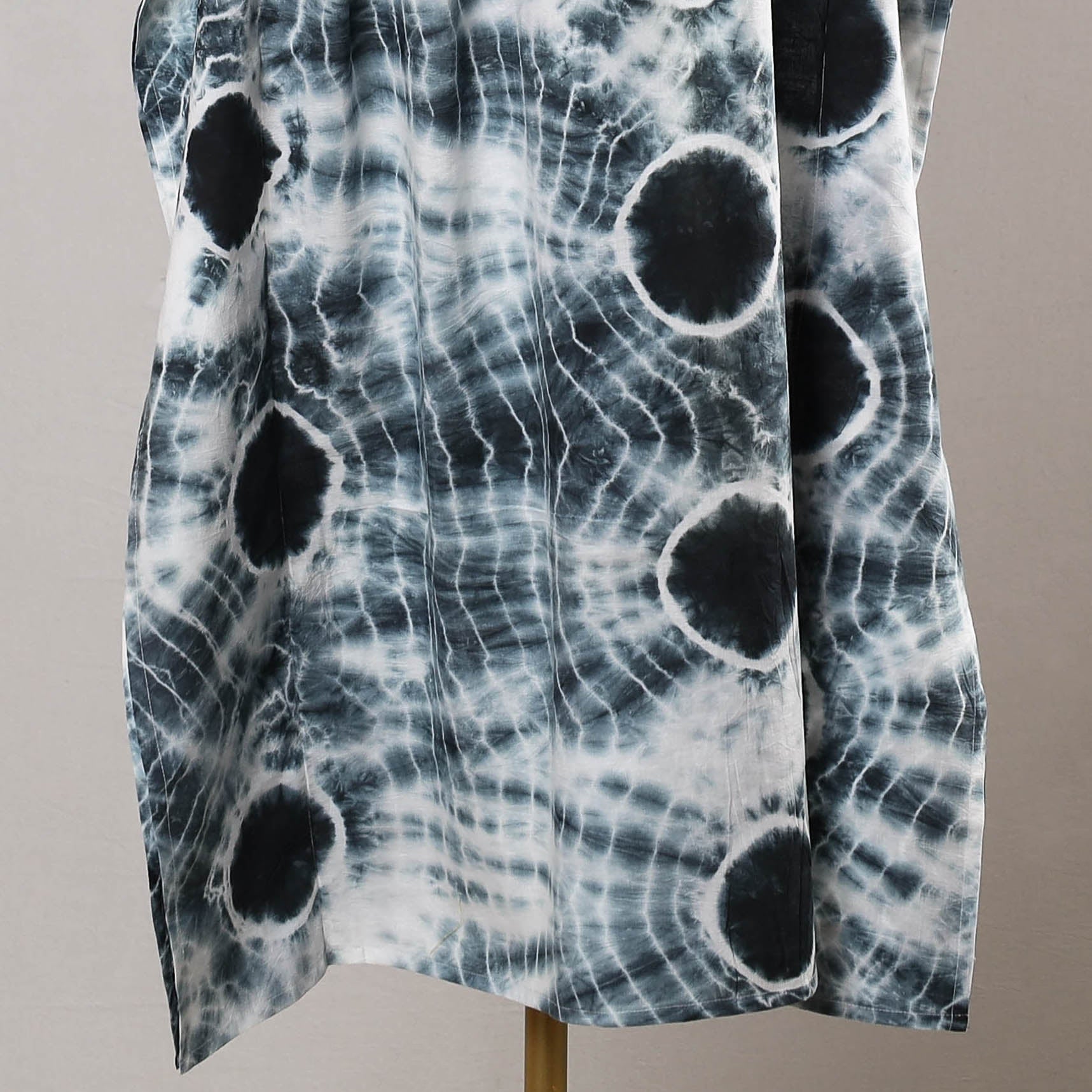 Black - Shibori Tie-Dye Cotton Kaftan with Tie-Up Waist (Long)