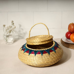 Beige - Handmade Sikki Grass Multipurpose Basket with Lid (Big)