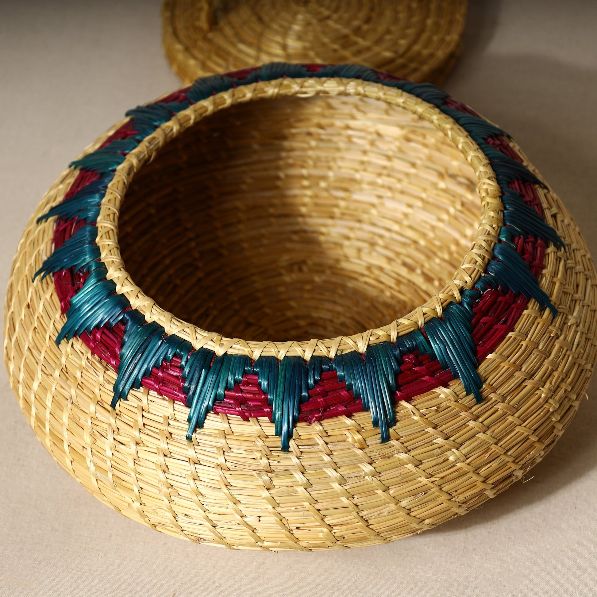 Beige - Handmade Sikki Grass Multipurpose Basket with Lid (Big)