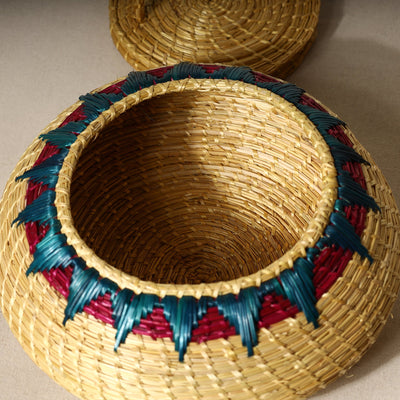 Beige - Handmade Sikki Grass Multipurpose Basket with Lid (Big)