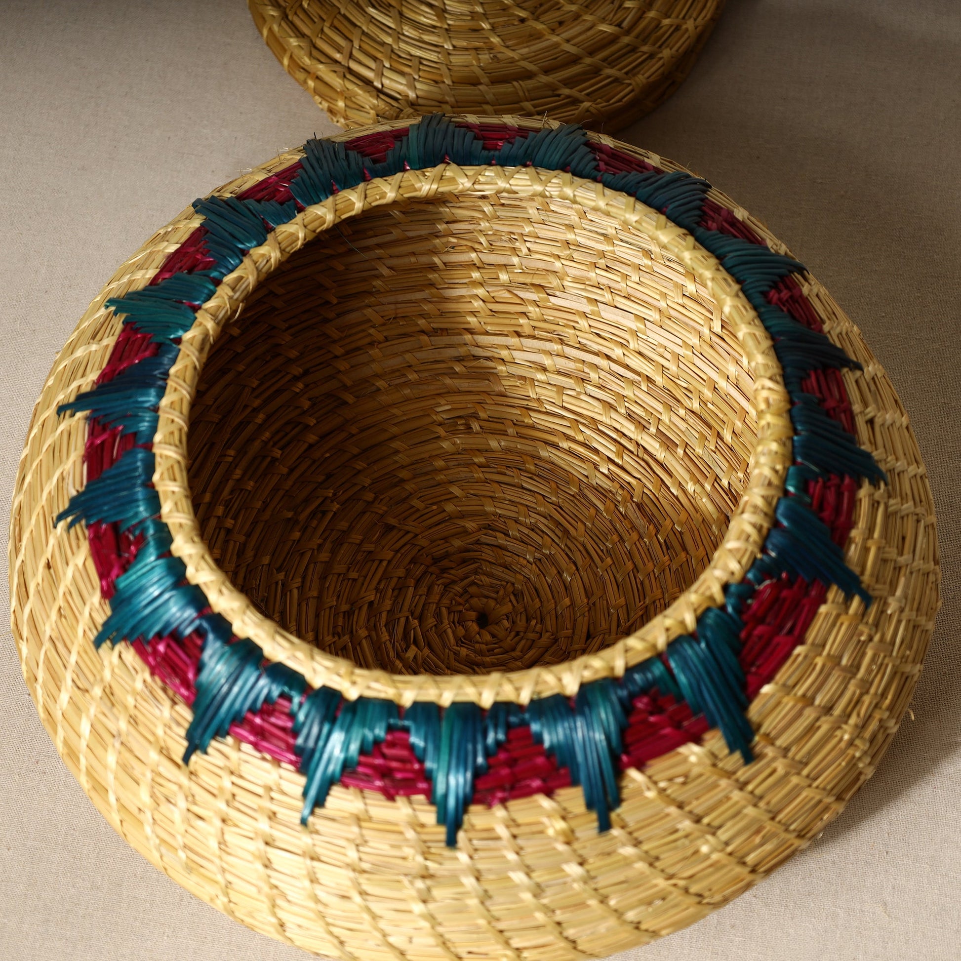 Beige - Handmade Sikki Grass Multipurpose Basket with Lid (Big)