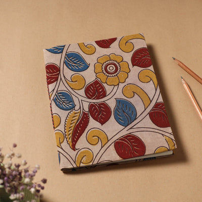Beige - Kalamkari Fabric Cover Handmade Paper Notebook (9 x 7 in)