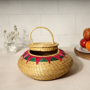 Beige - Handmade Sikki Grass Multipurpose Basket with Lid (Big)