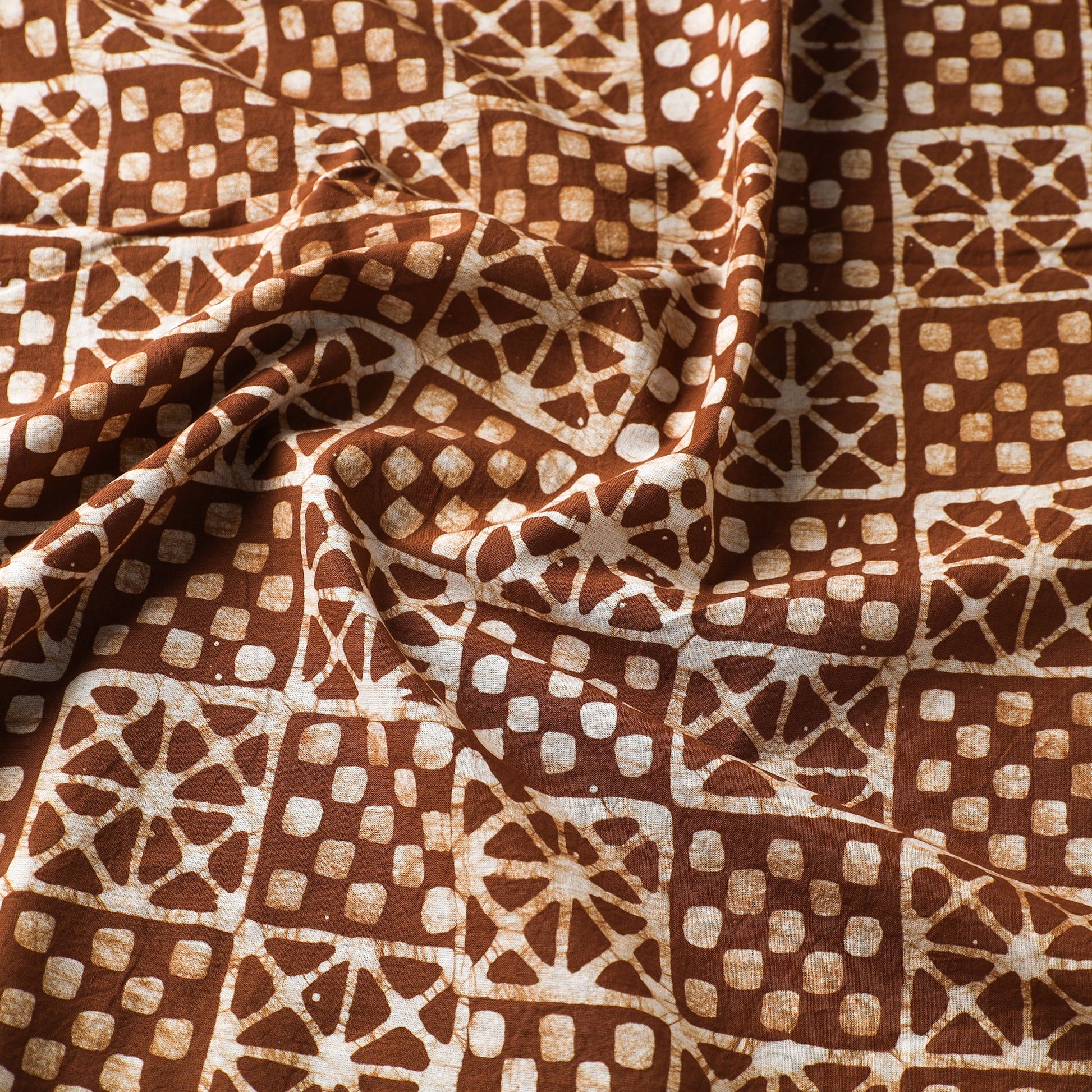 Brown - Hand Printed Cotton Batik Fabric 16