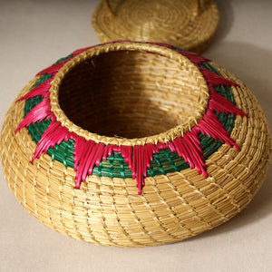 Beige - Handmade Sikki Grass Multipurpose Basket with Lid (Big)
