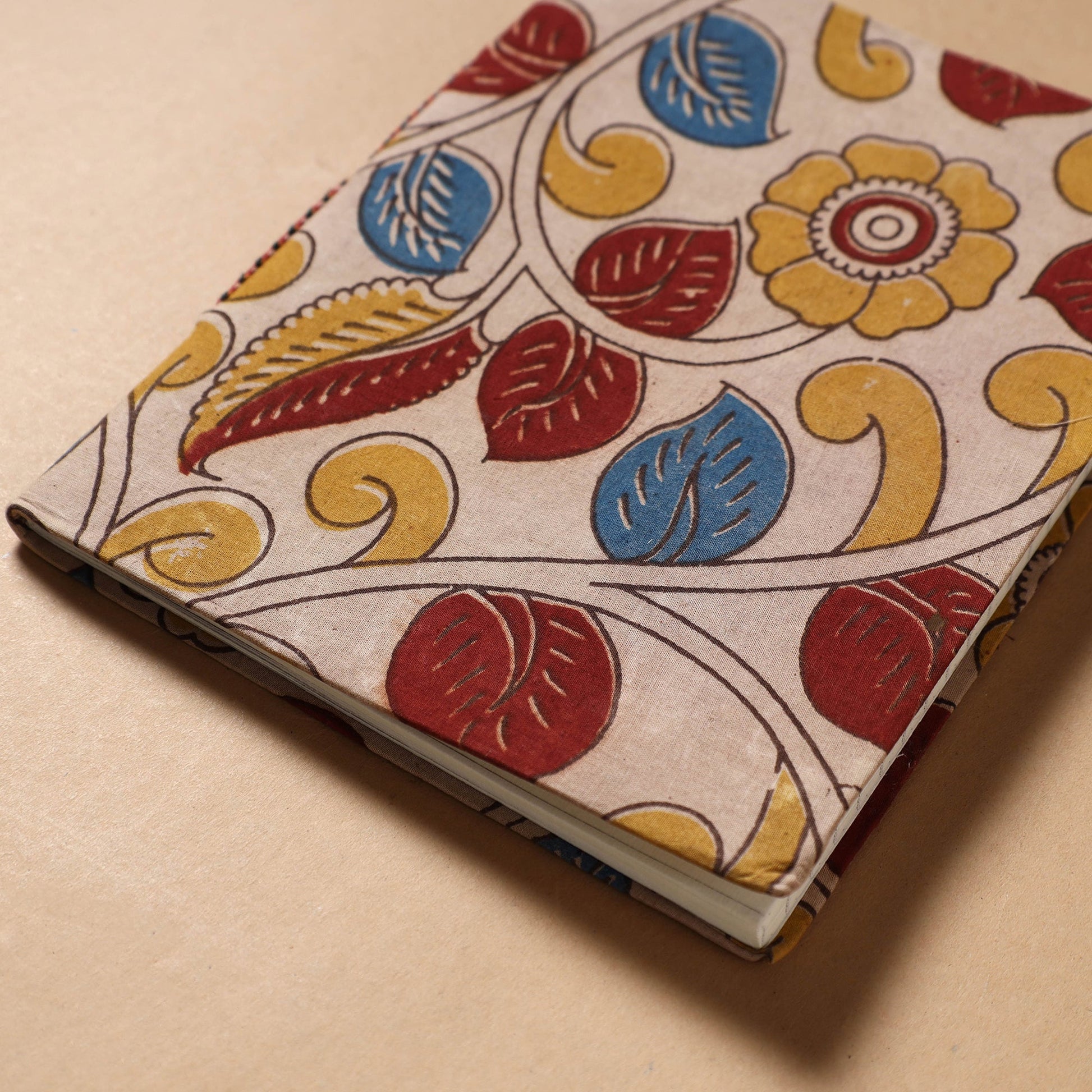 Beige - Kalamkari Fabric Cover Handmade Paper Notebook (9 x 7 in)